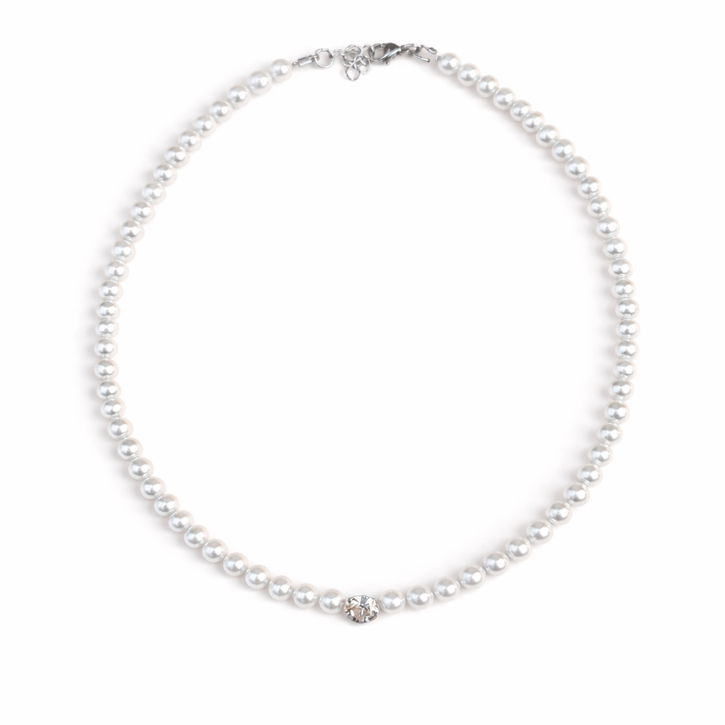アクセサリー NICKEL FREE TIP PLUMP CHOKER Colier tip Choker cu Perle Albe și Cristal Principal Rotund