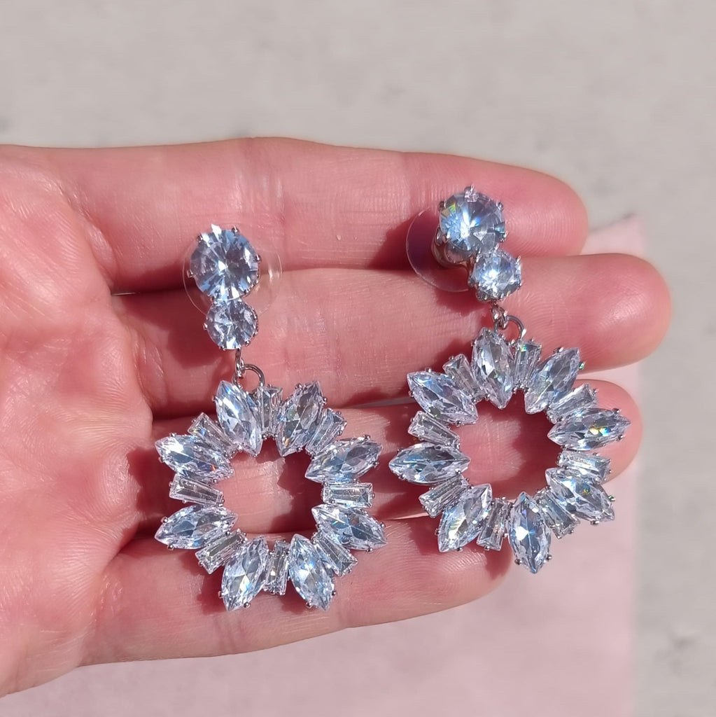 Cercei cu Cristale Zirconia Placati cu Rodiu Flower