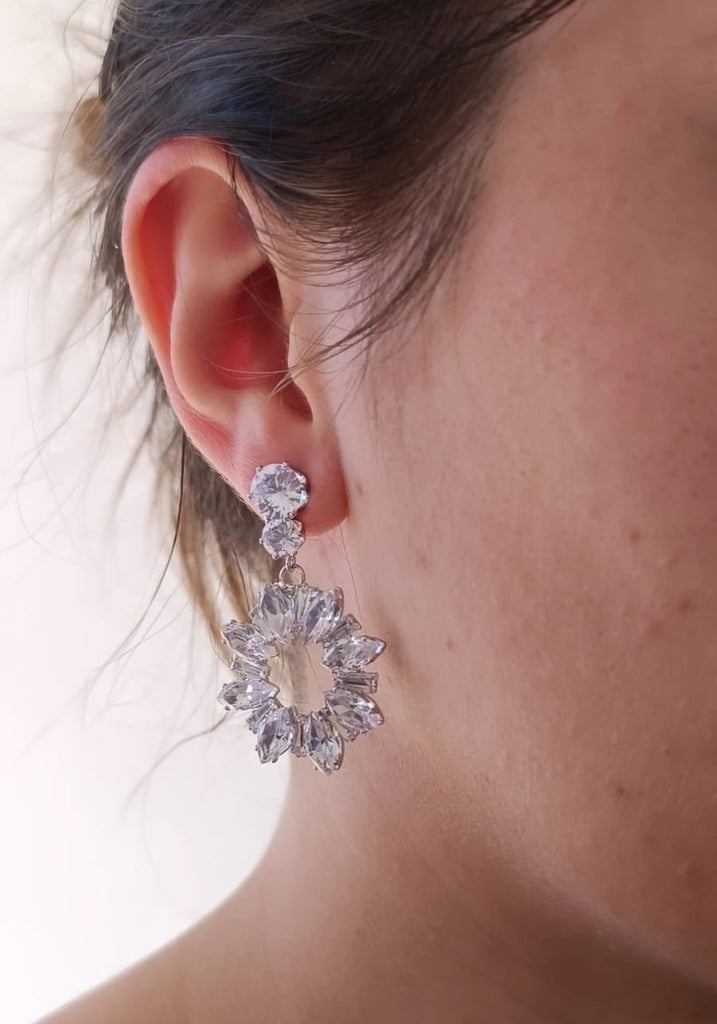 Cercei cu Cristale Zirconia Placati cu Rodiu Flower