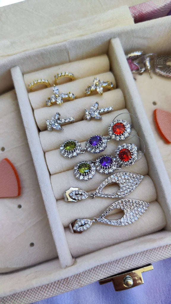 Cercei Placati cu Rodiu cu Cristale Zirconia Flower