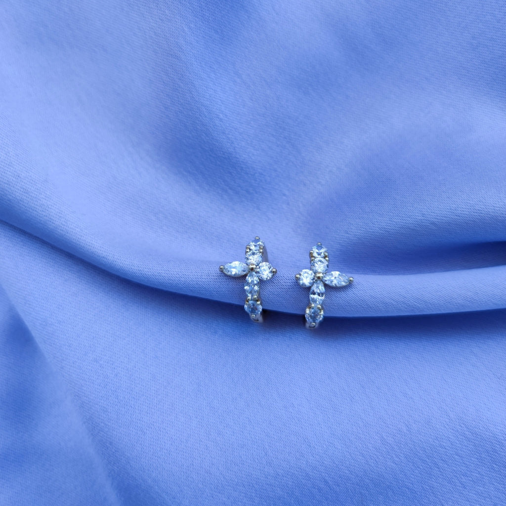 Cercei Placati cu Rodiu cu Cristale Zirconia Flower