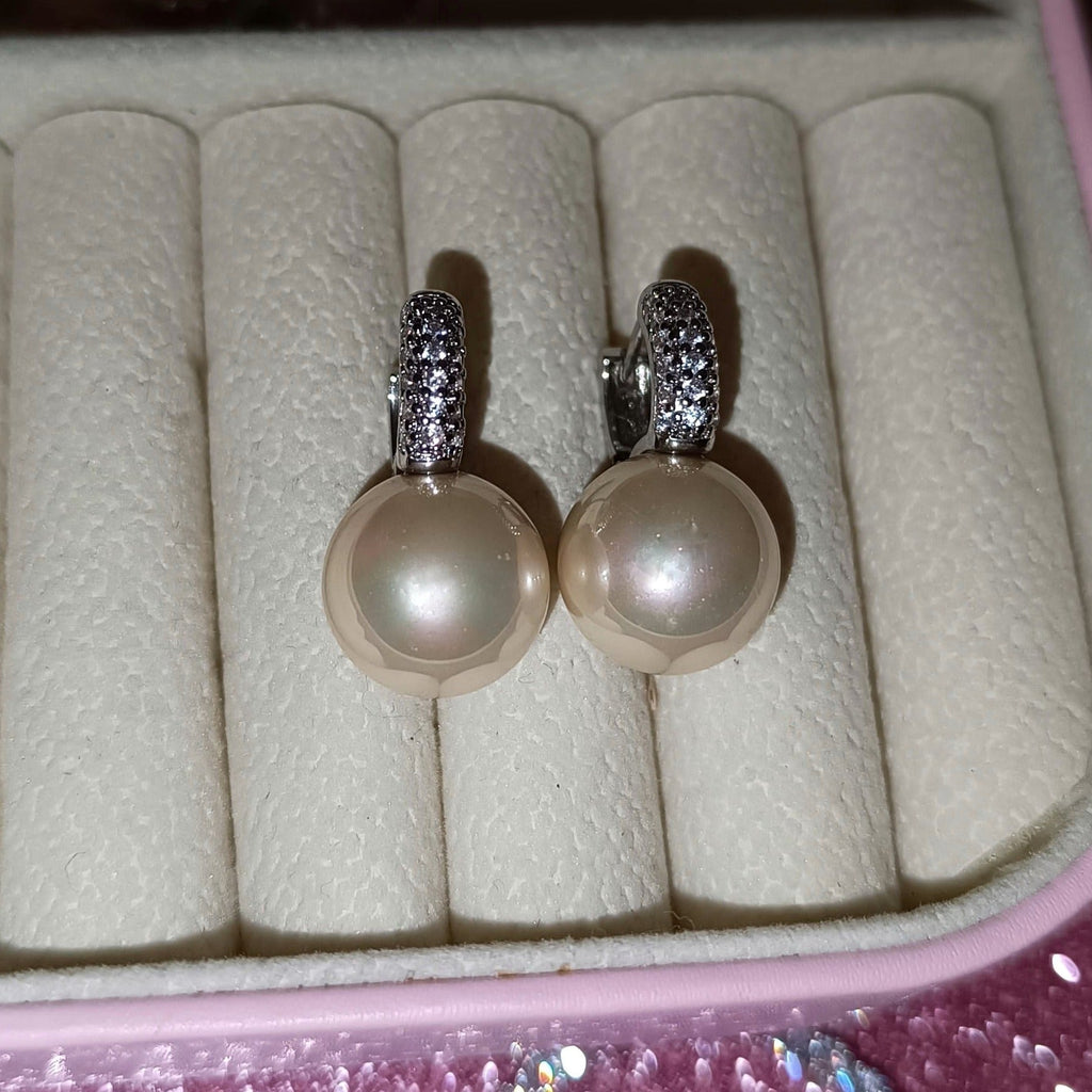 Cercei Perle Rotunde Placati cu Rodiu Lady