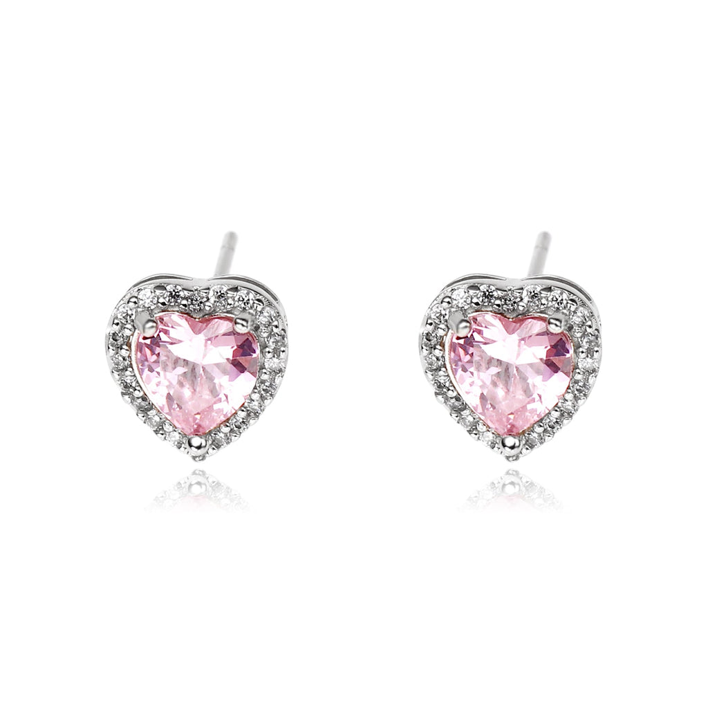 Cercei Placati cu Rodiu cu Cristale Zirconia Roz Inimi Pink Eros