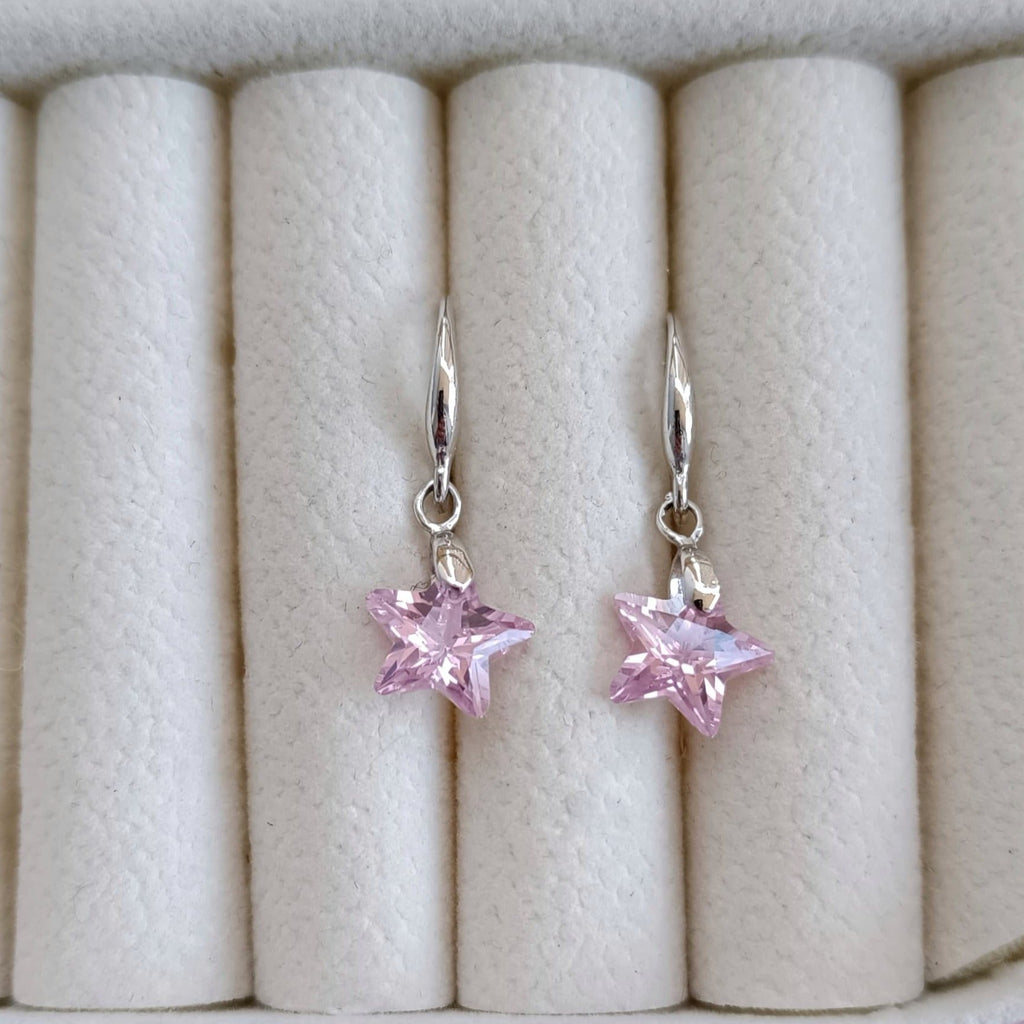Cercei Placati cu Argint cu Cristale Roz Stele Pink Stars