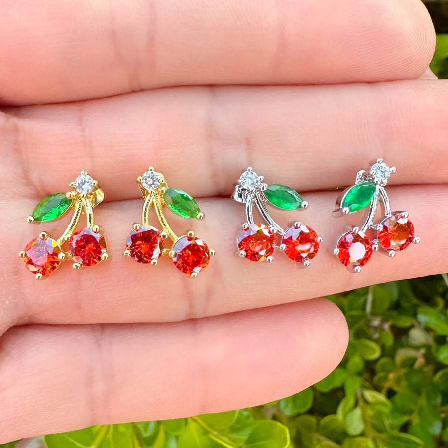 Cercei Placati cu Aur Cirese cu Cristale Zirconia Cherry