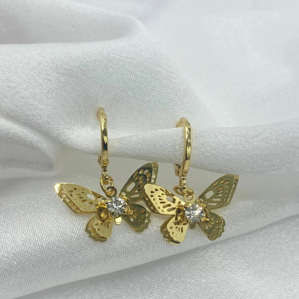 Cercei Placati cu Aur cu Pandantiv Fluturi Hoops Butterfly