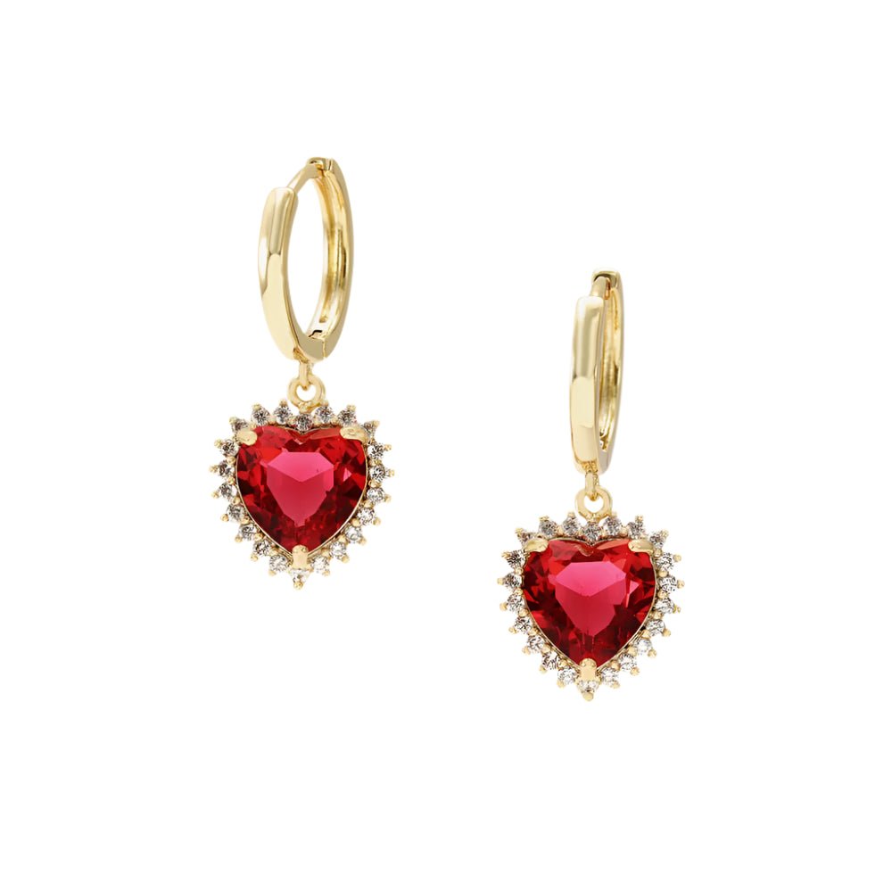 Cercei Placati cu Aur cu Cristale Zirconia Inimi Rosi Red Love