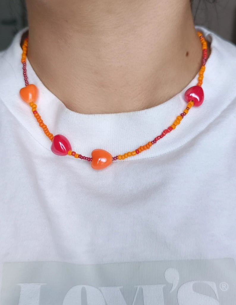 Colier Colorat Margele si Pandantive Portelan Orange Summer