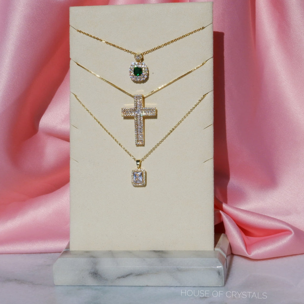 Colier Cruce Placat cu Aur cu Cristale Zirconia California