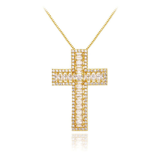 Colier Cruce Placat cu Aur cu Cristale Zirconia California
