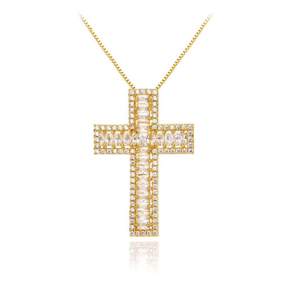 Colier Cruce Placat cu Aur cu Cristale Zirconia California