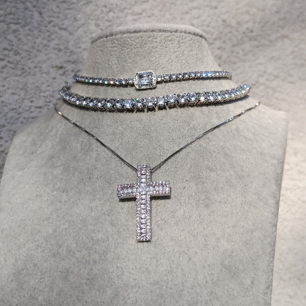 Colier Cruce Placat cu Aur cu Cristale Zirconia California