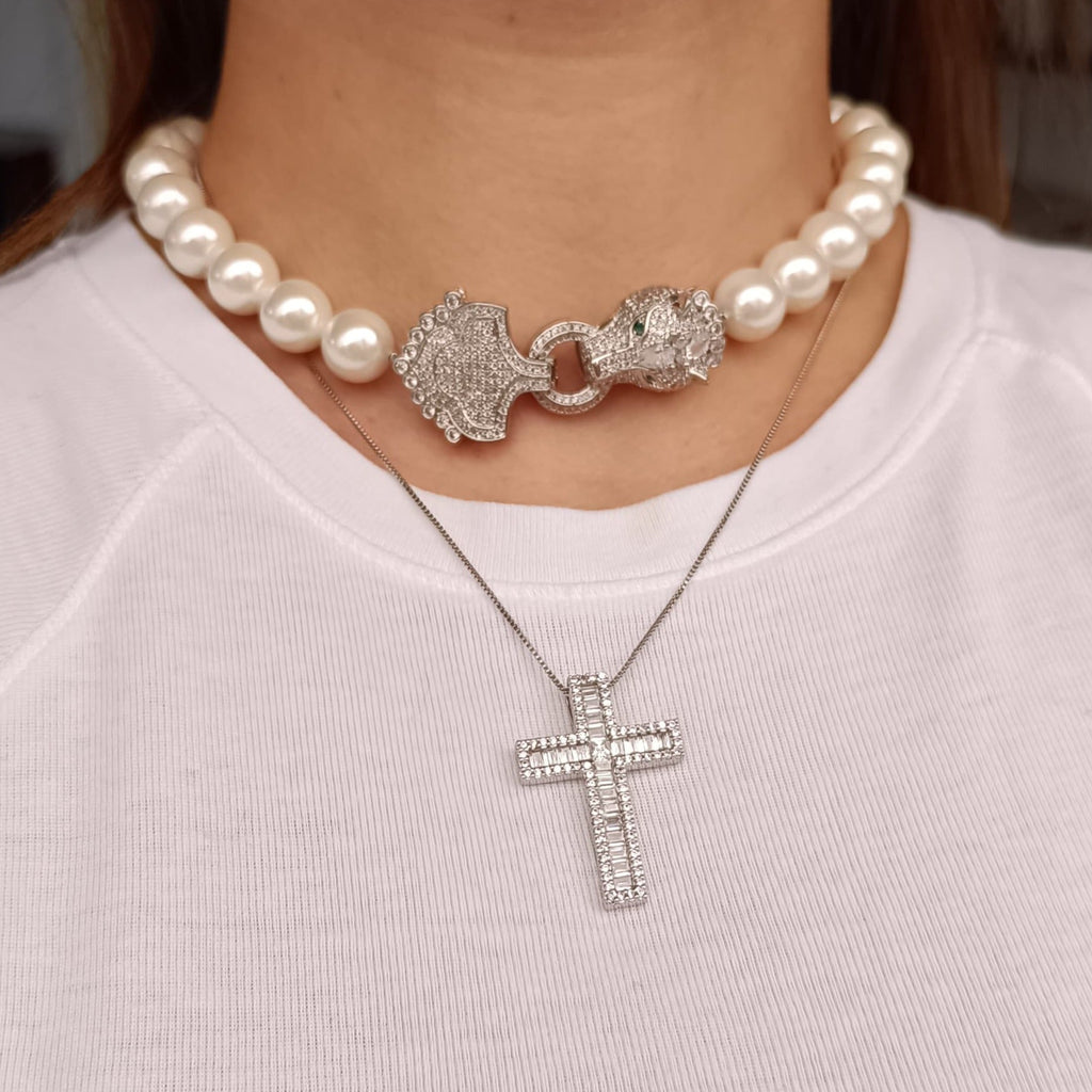 Colier Cruce Placat cu Aur cu Cristale Zirconia California