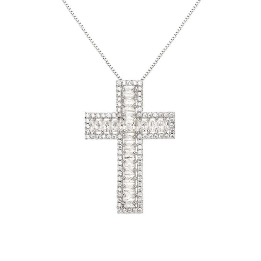 Colier Cruce Placat cu Aur cu Cristale Zirconia California