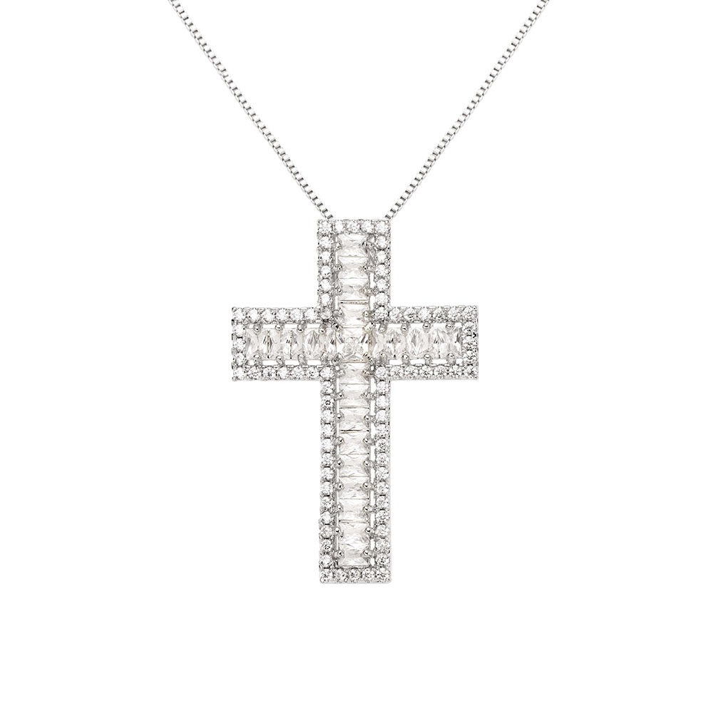 Colier Cruce Placat cu Aur cu Cristale Zirconia California