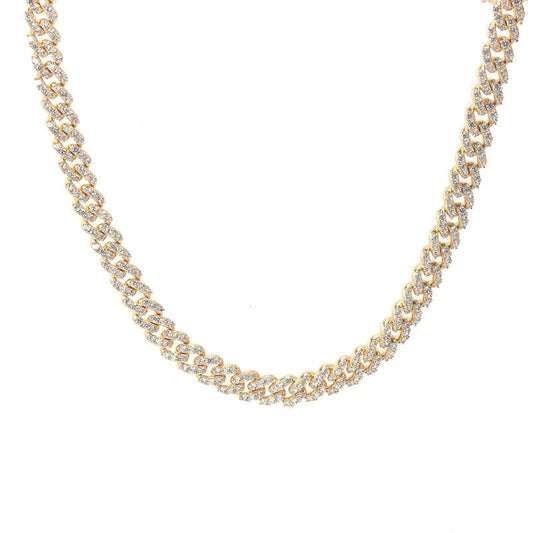 Colier Cuban Chain la Baza Gatului cu Cristale Zirconia Placat cu Aur
