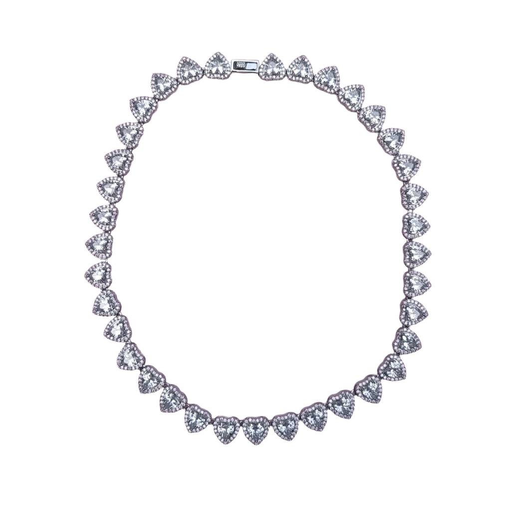 Colier tip Tennis cu Cristale Zirconia Inimioare Placat cu Rodiu Eros