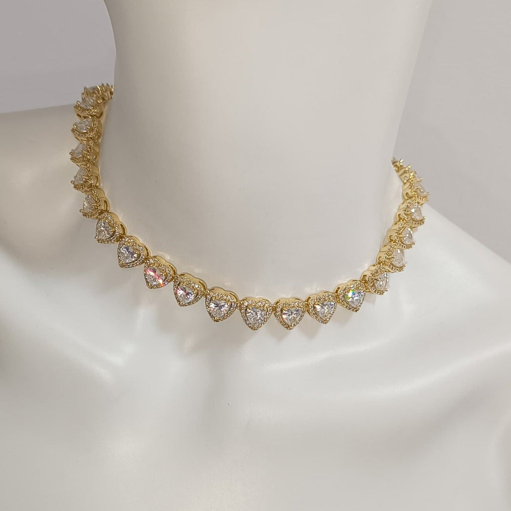 Colier tip Tennis cu Cristale Zirconia Inimioare Placat cu Rodiu Eros