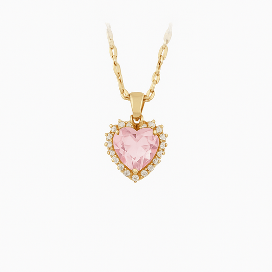 Colier Placat cu Aur cu Pandantiv Inimă Roz Pink Love