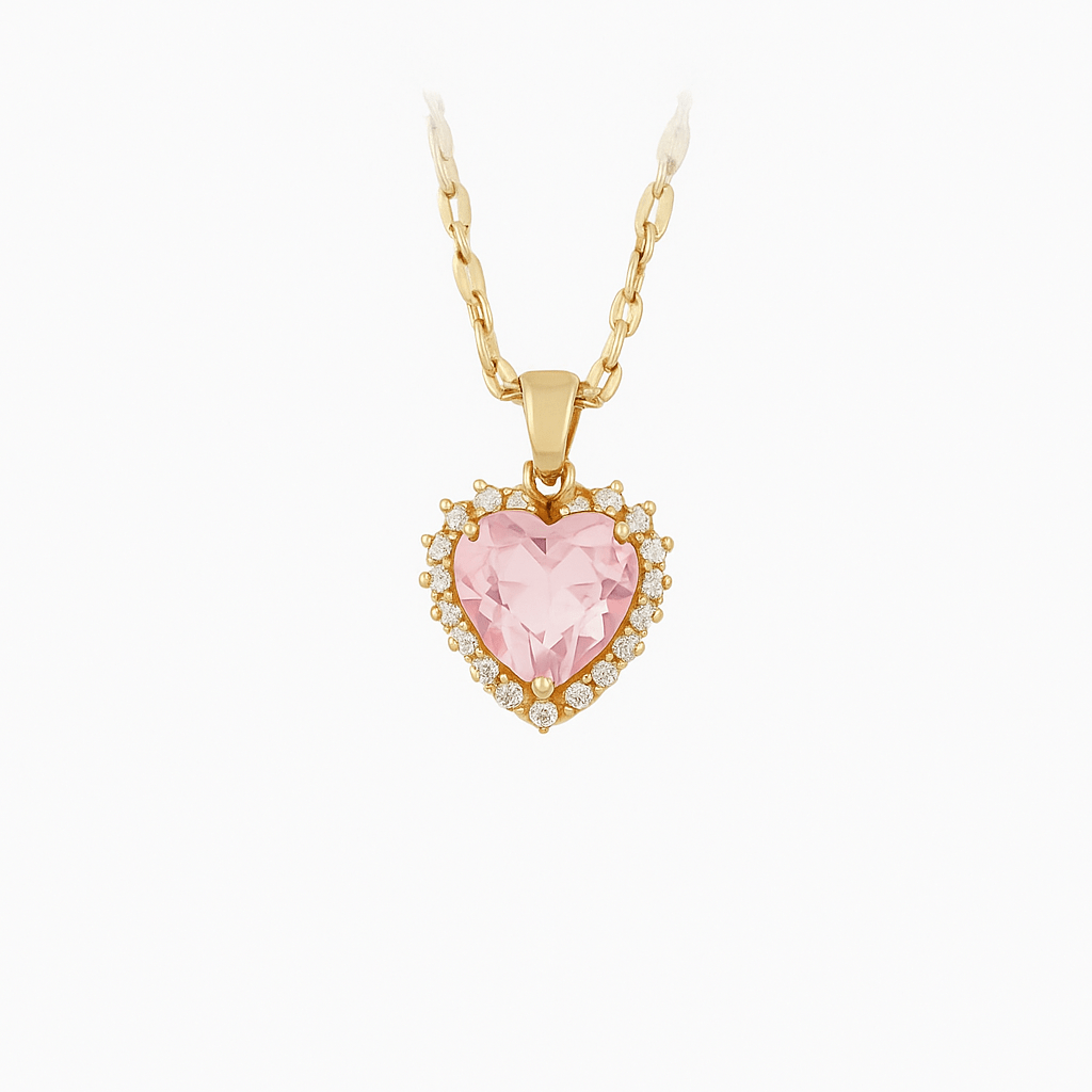 Colier Placat cu Aur cu Pandantiv Inimă Roz Pink Love