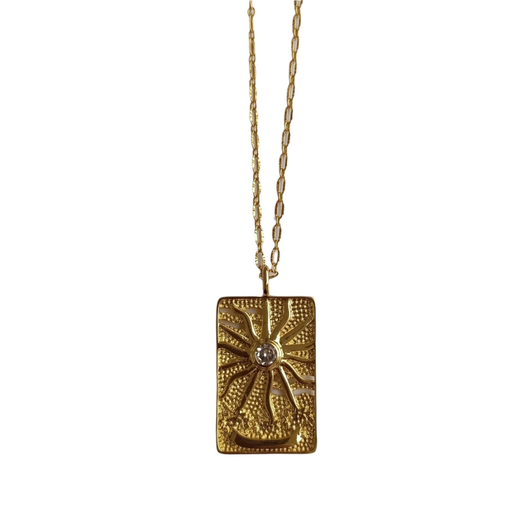 Colier Placat cu Aur cu Pandantiv Soare si Cristal Zirconia Sun