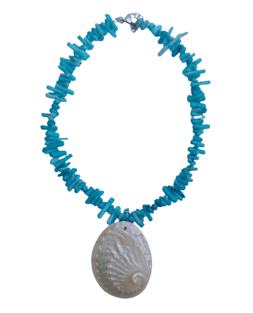 Colier din Coral Natural și Pandantiv Scoică din Sidef Scallop