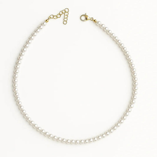 Colier tip Choker Perle Albe 4mm Bella Placat cu Aur