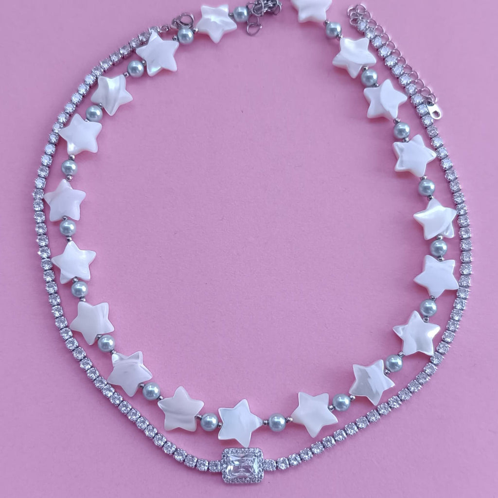 Colier tip Choker cu Sidef Natural si Perle Stars