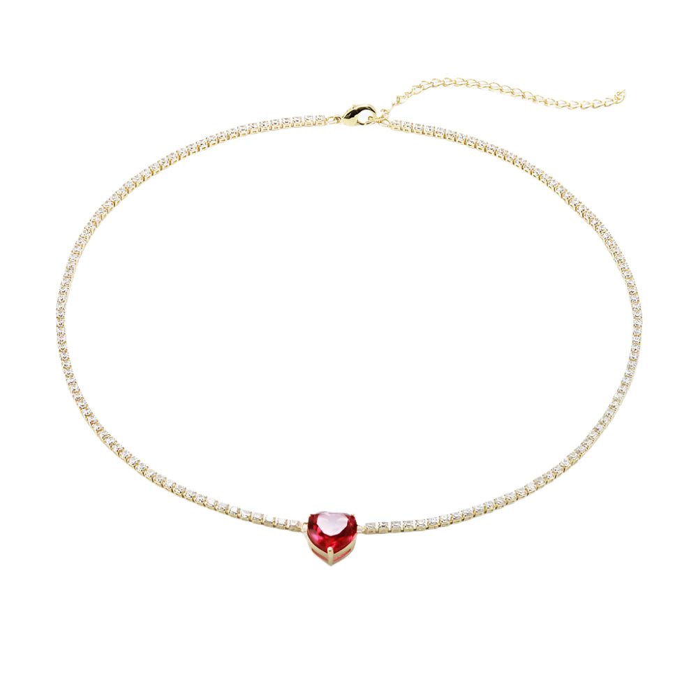 Colier tip Tennis cu Cristale Zirconia Placat cu Aur Red Heart