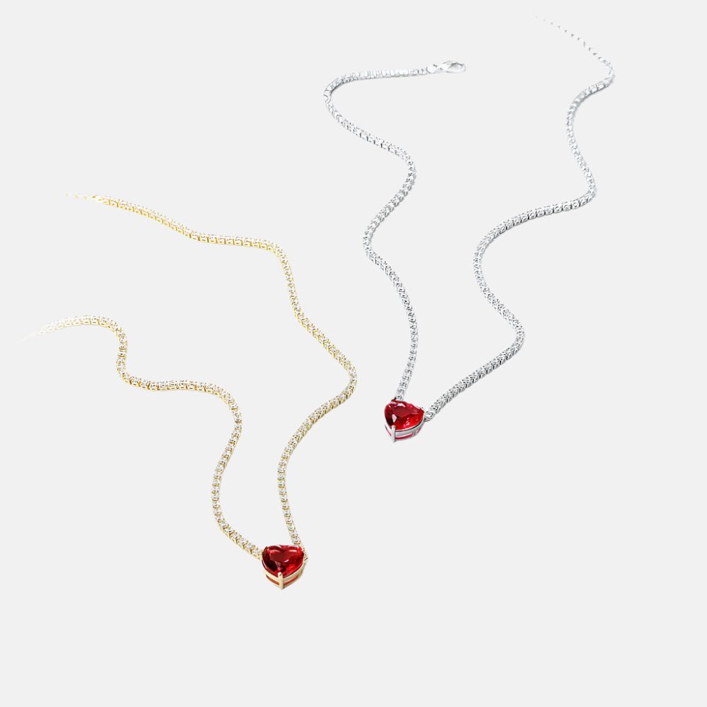 Colier tip Tennis cu Cristale Zirconia Placat cu Aur Red Heart