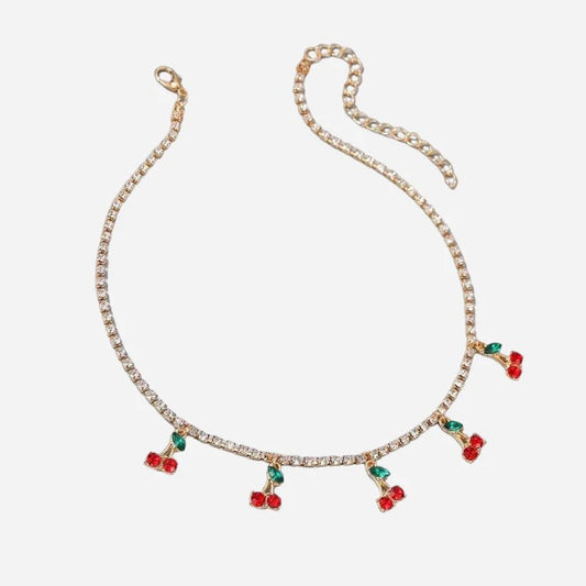 Colier tip Tennis cu Pandantive Cirese cu Cristale Zirconia Diamond Cherry