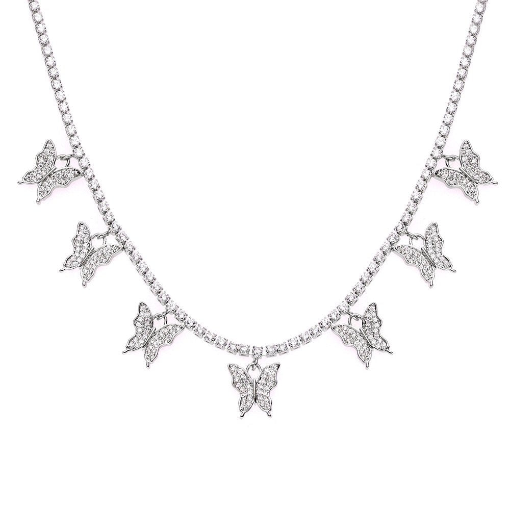 Colier tip Tennis Placat cu Aur cu Cristale Zirconia Fluturi Diamond Butterfly