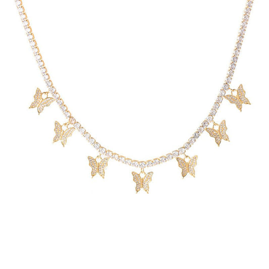Colier tip Tennis Placat cu Aur cu Cristale Zirconia Fluturi Diamond Butterfly