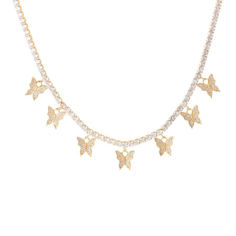 Colier tip Tennis Placat cu Aur cu Cristale Zirconia Fluturi Diamond Butterfly