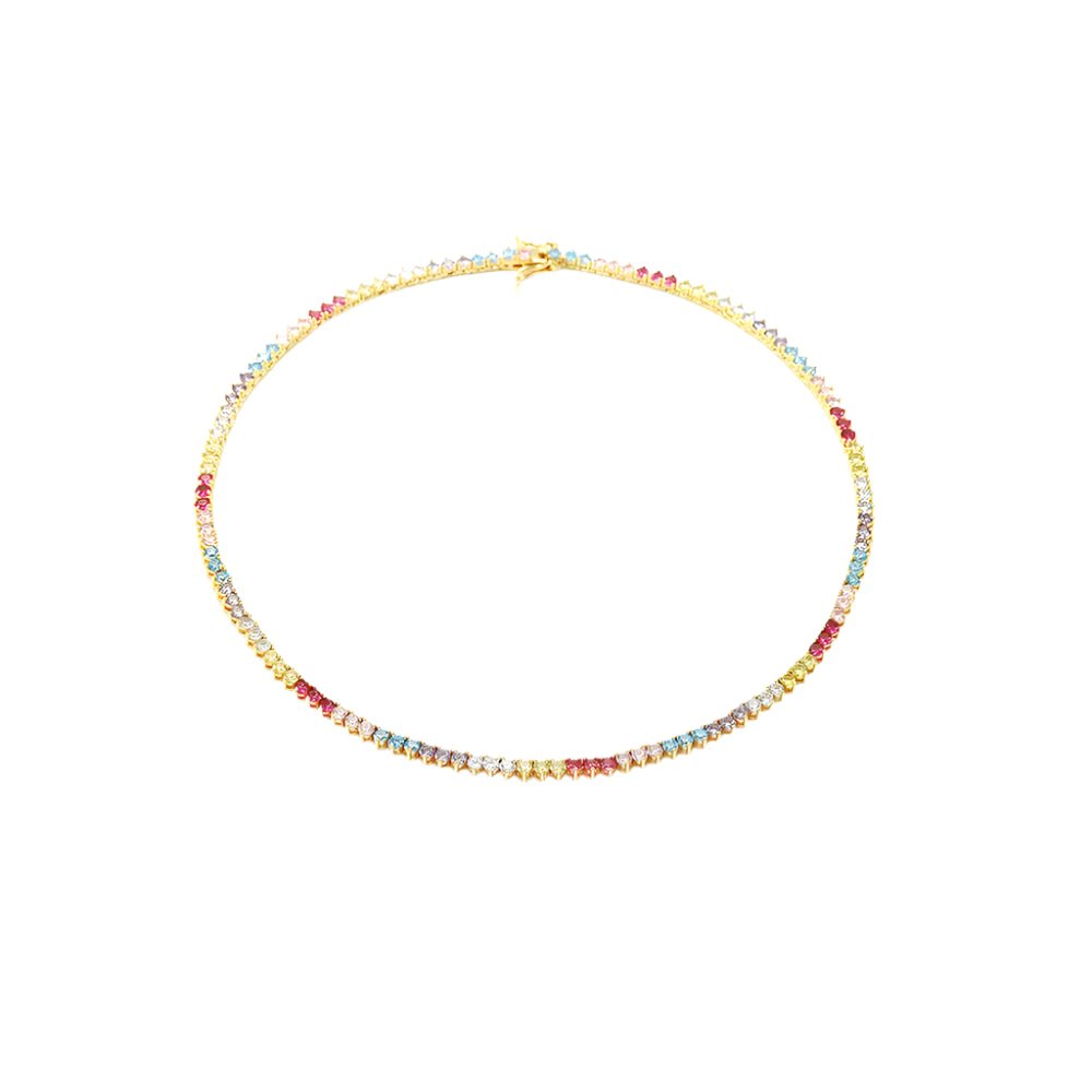 Colier Tip Tennis Placat cu Aur cu Cristale Colorate Rainbow
