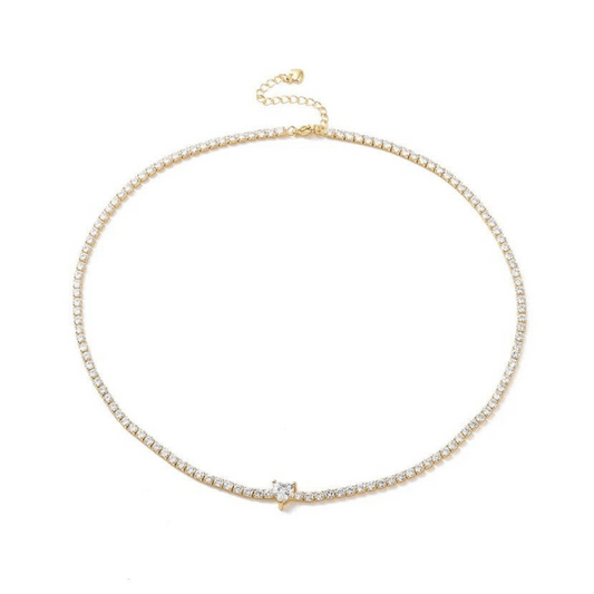 Colier tip Tennis Placat cu Aur cu Cristale Zirconia și Cristal Inima Crystal Heart