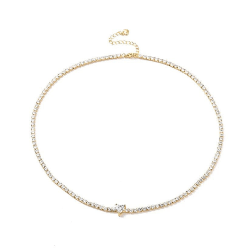 Colier tip Tennis Placat cu Aur cu Cristale Zirconia și Cristal Inima Crystal Heart