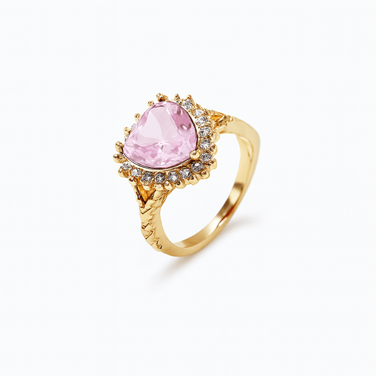 Inel Placat cu Aur cu Cristale Zirconia Inima Roz Pink Love