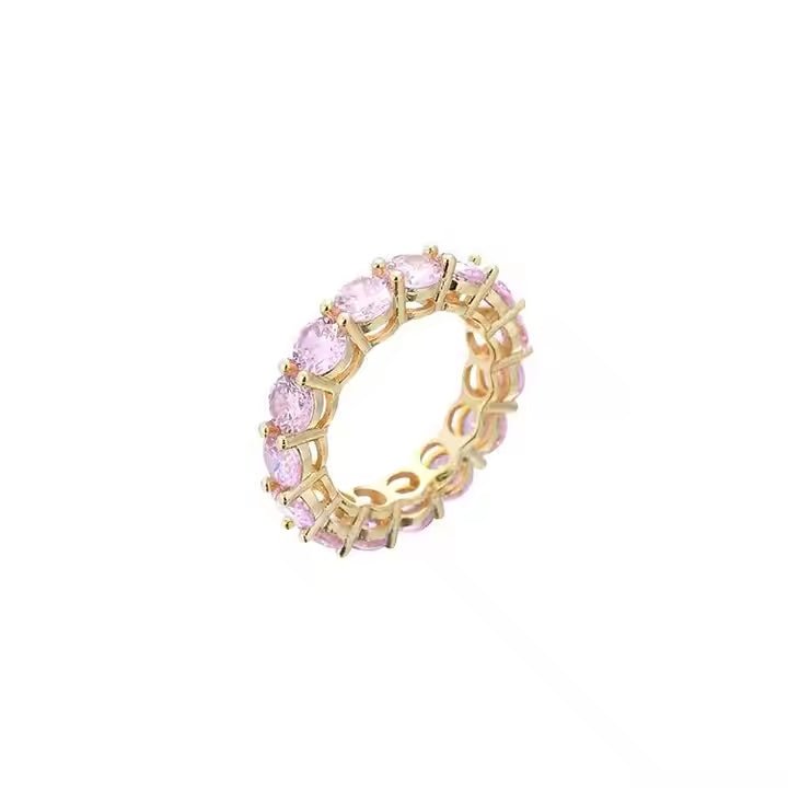 Inel Placat cu Aur cu Cristale Zirconia Roz Pink Crystals