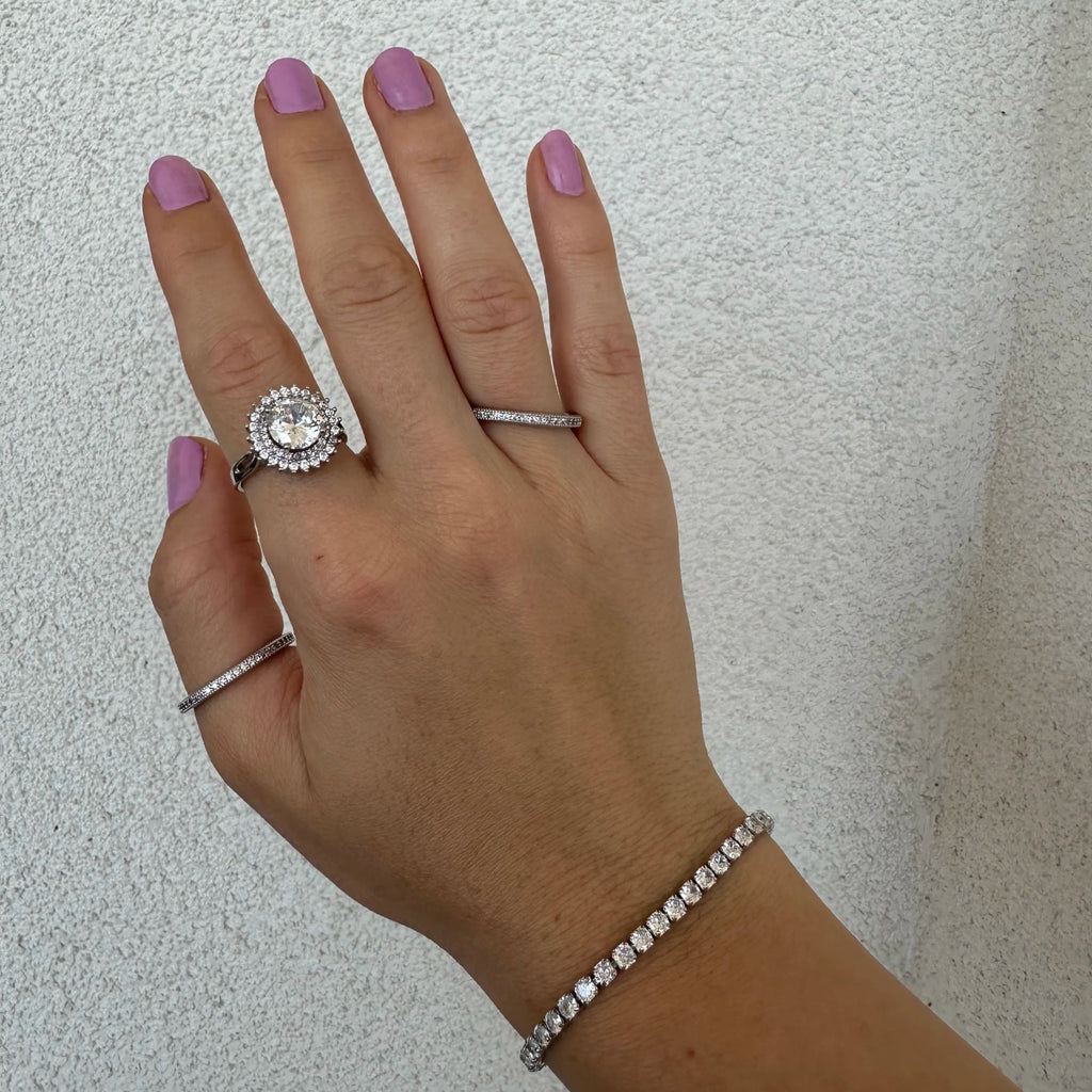 Inel Placat cu Rodiu cu Cristal Oval Zirconia Rosalia