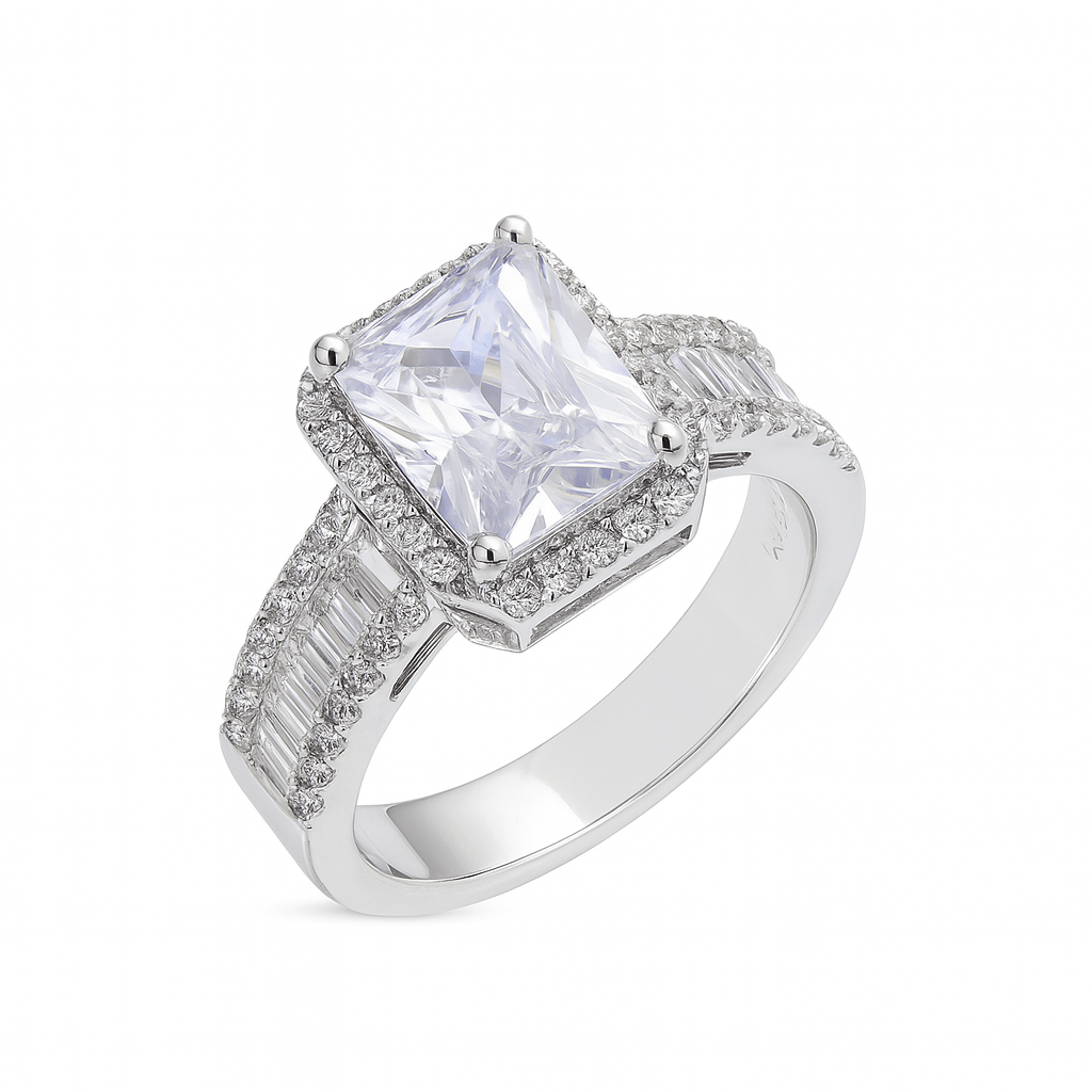 Inel Placat cu Rodiu Cu Cristal Zirconia Dreptunghiular Sabrina