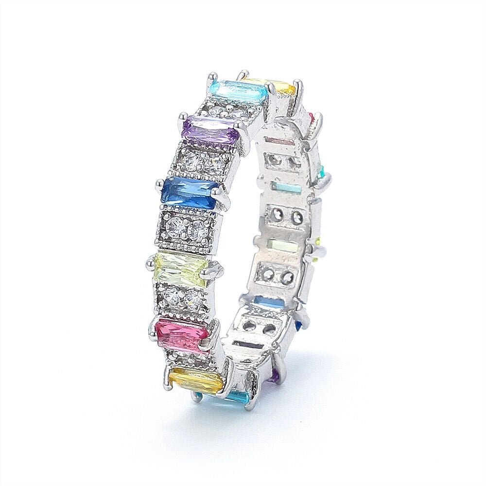 Inel Placat cu Rodiu cu Cristale Zirconia Colorate Scarlett