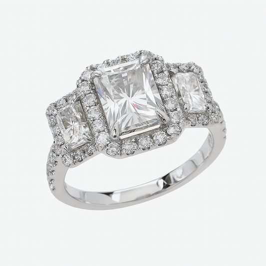 Inel Placat cu Rodiu cu Cristale Zirconia Dreptunghiulare Beth