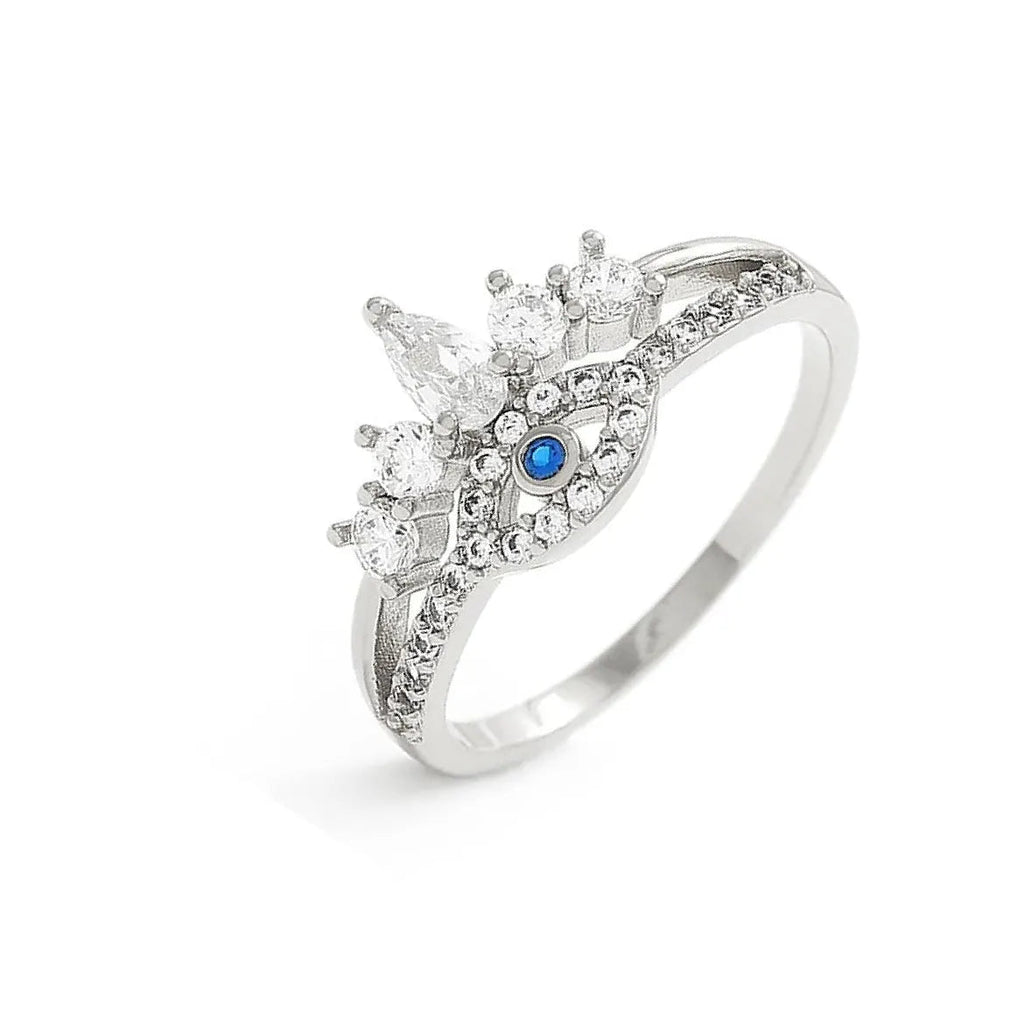Inel Placat cu Rodiu cu Cristale Zirconia Evil Eye