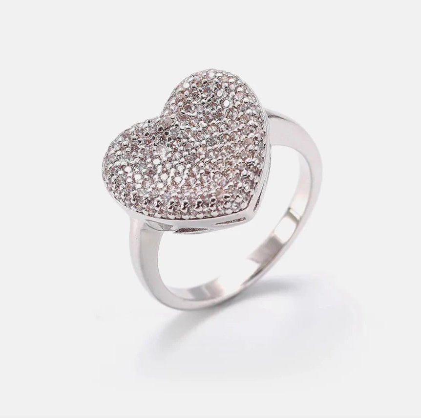 Inel Placat cu Rodiu Cu Cristale Zirconia Inima Grace