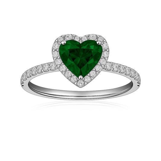 Inel Placat cu Rodiu cu Cristale Zirconia Inima Verde Crystal Heart Green