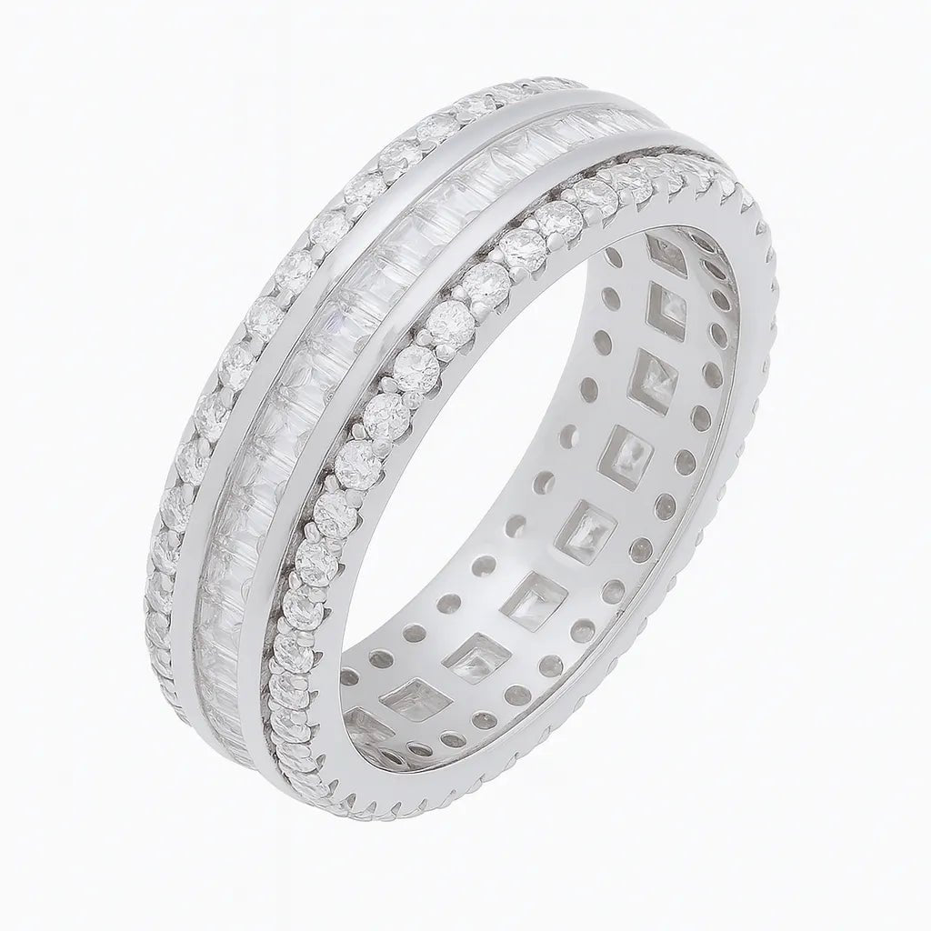 Inel Placat cu Rodiu cu Cristale Zirconia tip Baguette Charlotte