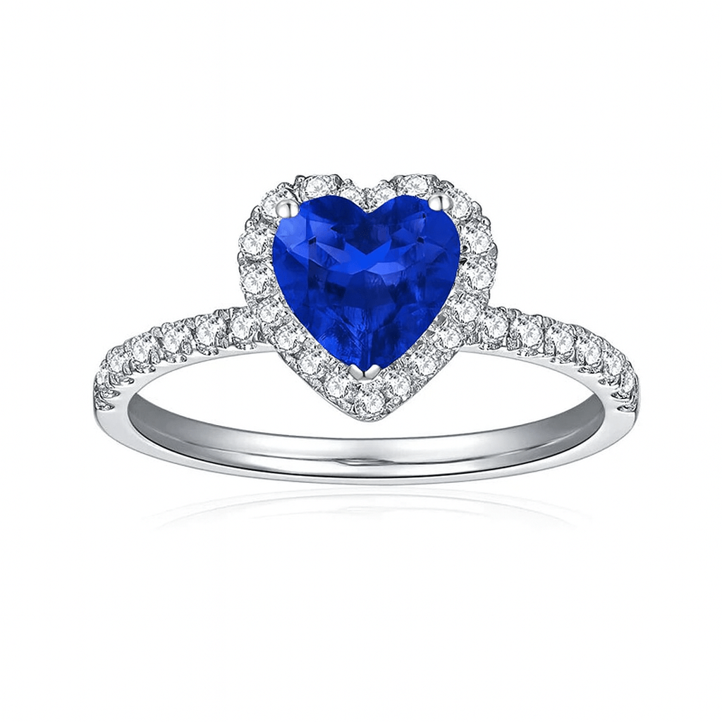 Inel Placat cu Rodiu cu Inima Albastra si Cristale Zirconia Crystal Heart Blue