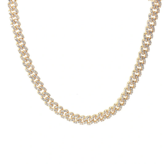 Colier Cuban Chain la Baza Gatului cu Cristale Zirconia Placat cu Aur