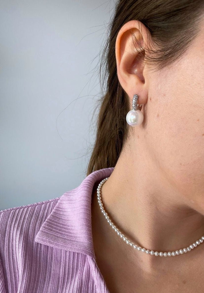 Set Placat cu Argint Colier tip Choke Perle Albe si Cercei Lady